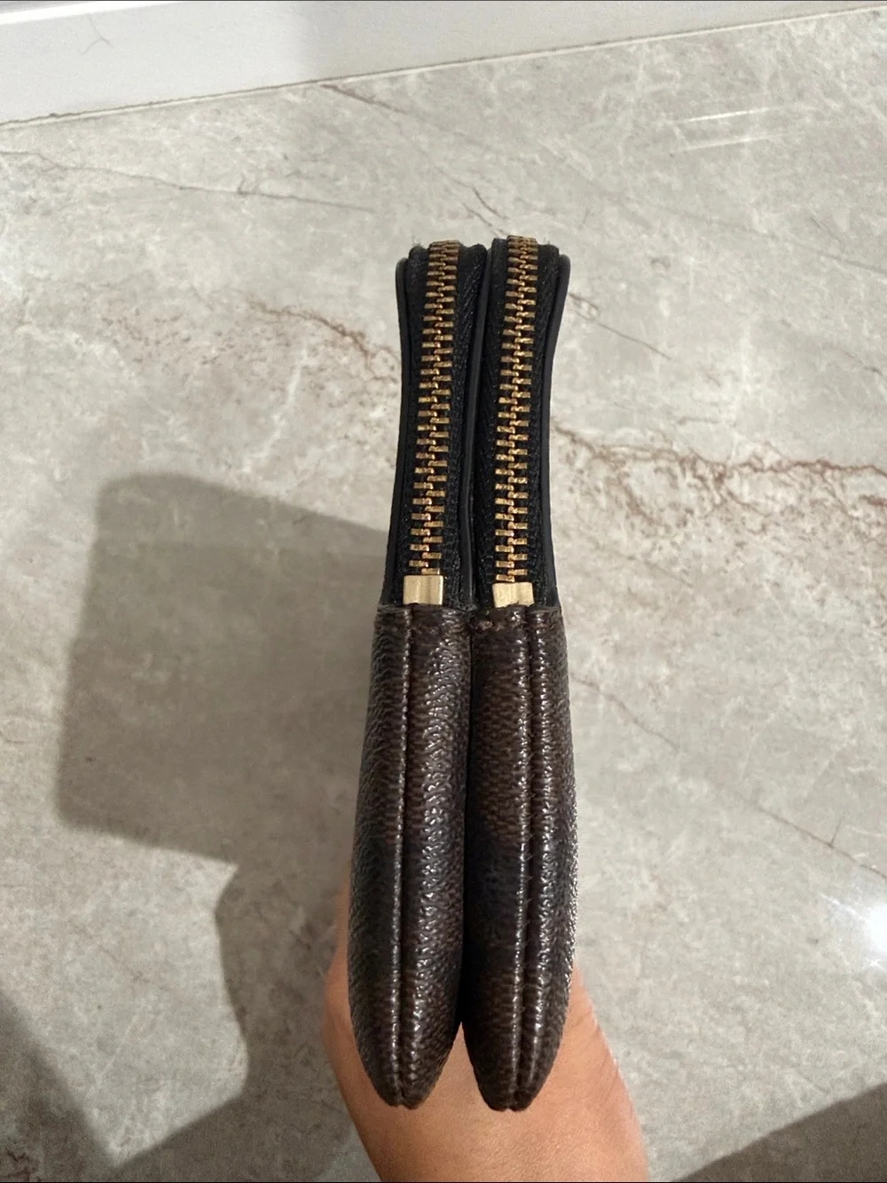 Coach Brown Signature Zip Wallet with Gold Accent